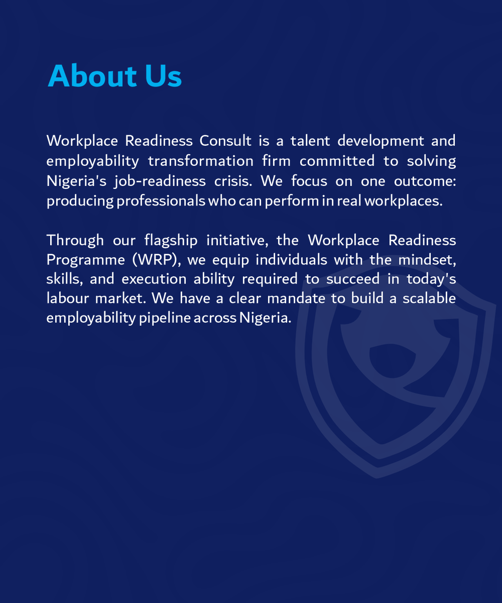 WorkReadyHub's tweet photo. About the Workplace Readiness Programme by Workplace Readiness Consult.

To join our Employer Network, check the link on our bio.

#workreadyhub https://t.co/FoMnHfiLjP