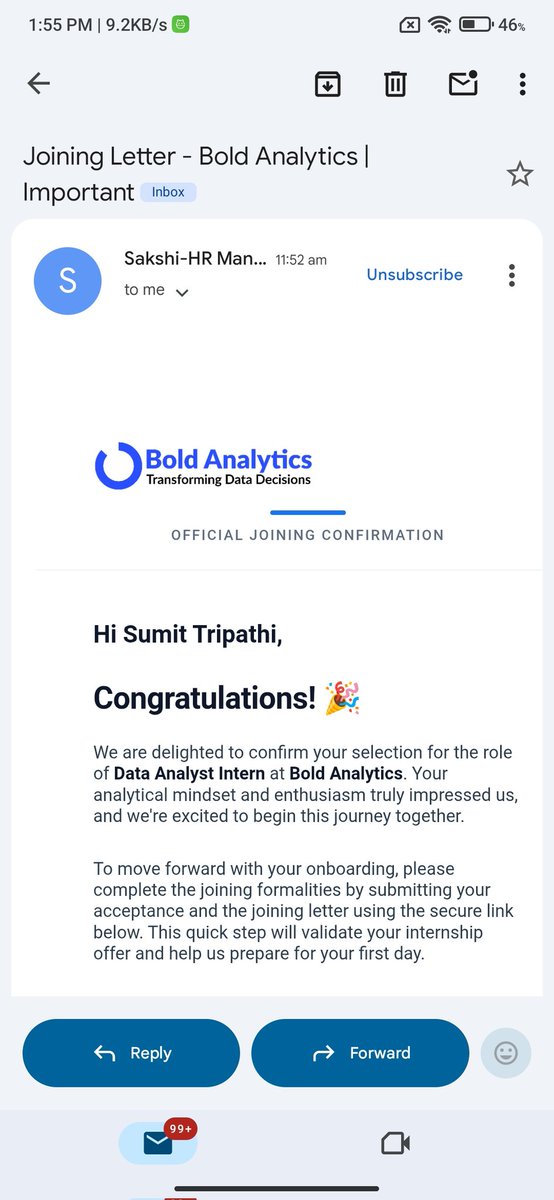 IgSumit2's tweet image. Excited to share that I’ve been selected as a Data Analyst Intern at Bold Analytics.
Looking forward to gaining hands-on experience in data analysis and working on real-world projects.
#DataAnalytics #Internship #CareerGrowth
#Python #100DaysOfDSA #SQL