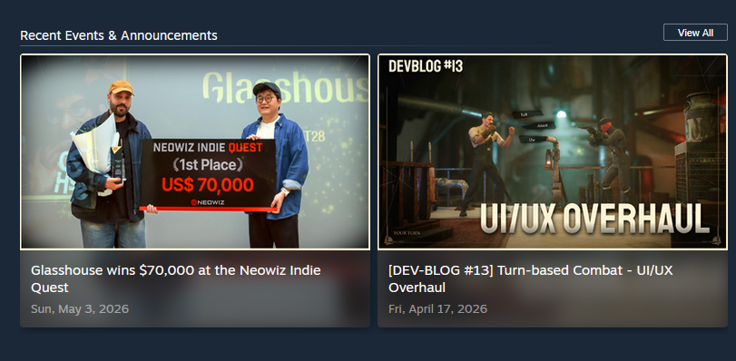 GlasshouseCRPG's tweet image. So, last week we won $70,000 thanks to @NEOWIZ_Official.

Today we’re explaining in a mini-devblog on Steam how we plan to invest it. Link in Bio🔗
#indiegamedev #gamedev #indiegame #pcgaming