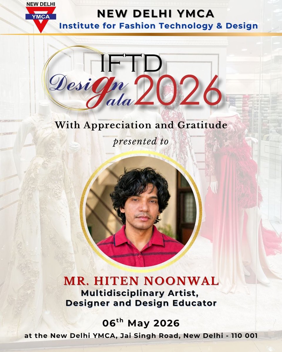 NewYmcaYMCA's tweet image. IFTD Fashion Gala 2026!

The New Delhi YMCA–IFTD proudly presents Design Gala 2026, a celebration of innovation, creativity, and emerging design talent.

📅 Date: 6th May 2026
🕒 Time: 2:30 PM onwards
📍 Venue: Heinz Auditorium, New Delhi YMCA, Jai Singh Road

#ymca #fashiongala