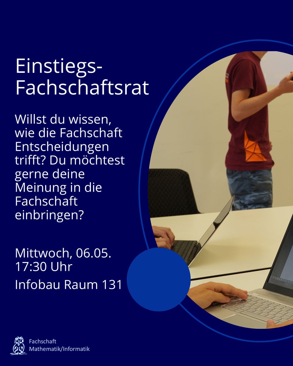 fsmikit's tweet photo. Einladung: Einstiegs-Fachschaftsrat

Willst du wissen, wie die Fachschaft Entscheidungen trifft? Du möchtest gerne deine Meinung in die Fachschaft einbringen?
Dann komm vorbei zum Fachschaftsrat jeden Mittwoch um 17:30 Uhr! https://t.co/dUQyCOXXWd