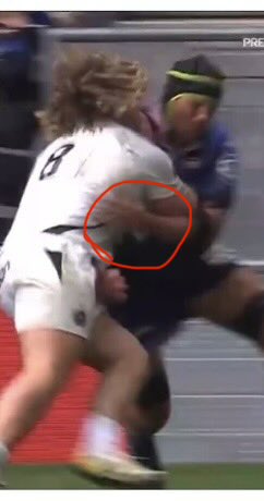 I know the game is gone, but here is a still of the “no head contact” and contrary to what some people think, the tackler’s shoulder is nowhere near the ball. His right arm is tucked and no attempt to wrap with it, and he drives his shoulder into the carriers face #UBBvsBAT