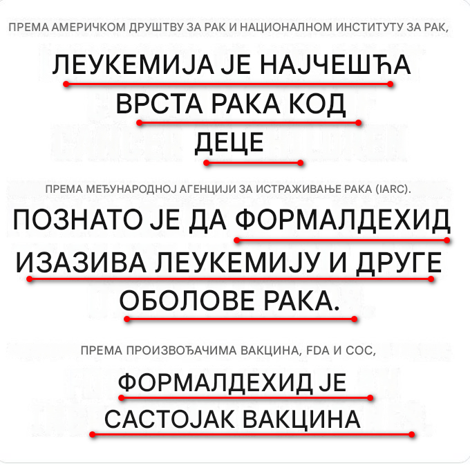 Zašto je procenat oboljevanja od leukemije i dijagnoze leukemija upravo kod dece koja su par nedelja ili par meseci pre dijagnoze primala "obavezne vakcine"? Kako to da leukemija nikada nije dijagnostikovana kod nevakcinisane dece već samo kod vakcinisane pre toga ?