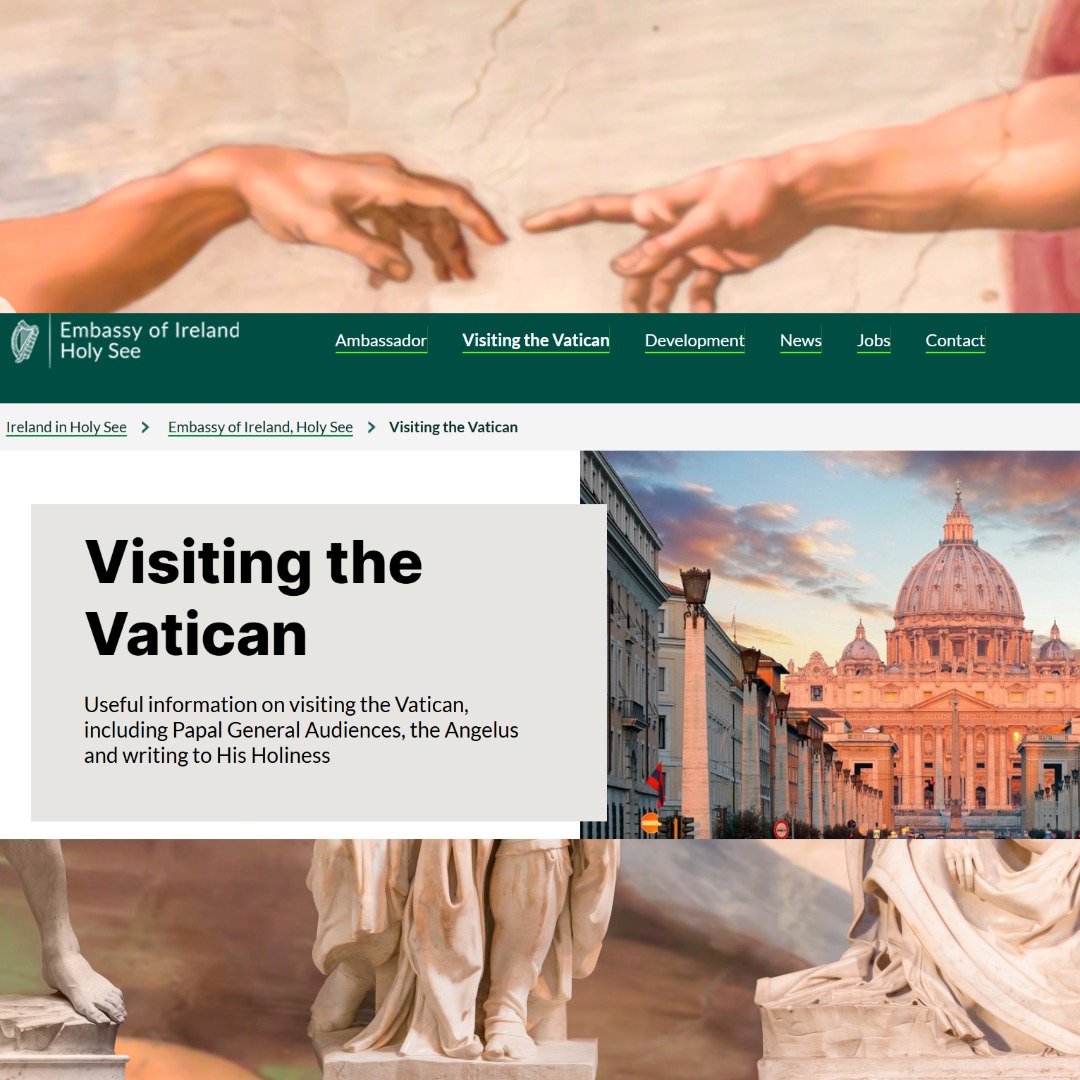 IrlEmbHolySee's tweet photo. Visiting the Vatican is an incredible experience but can be overwhelming.  Make the most of your visit &amp; use official channels only to book tickets. 
Info &amp; links for the General Audience, St. Peter’s Basilica, Vatican Museums &amp; the Angelus on our website https://t.co/pO29ycmvT9 https://t.co/VDd5gdfTc9