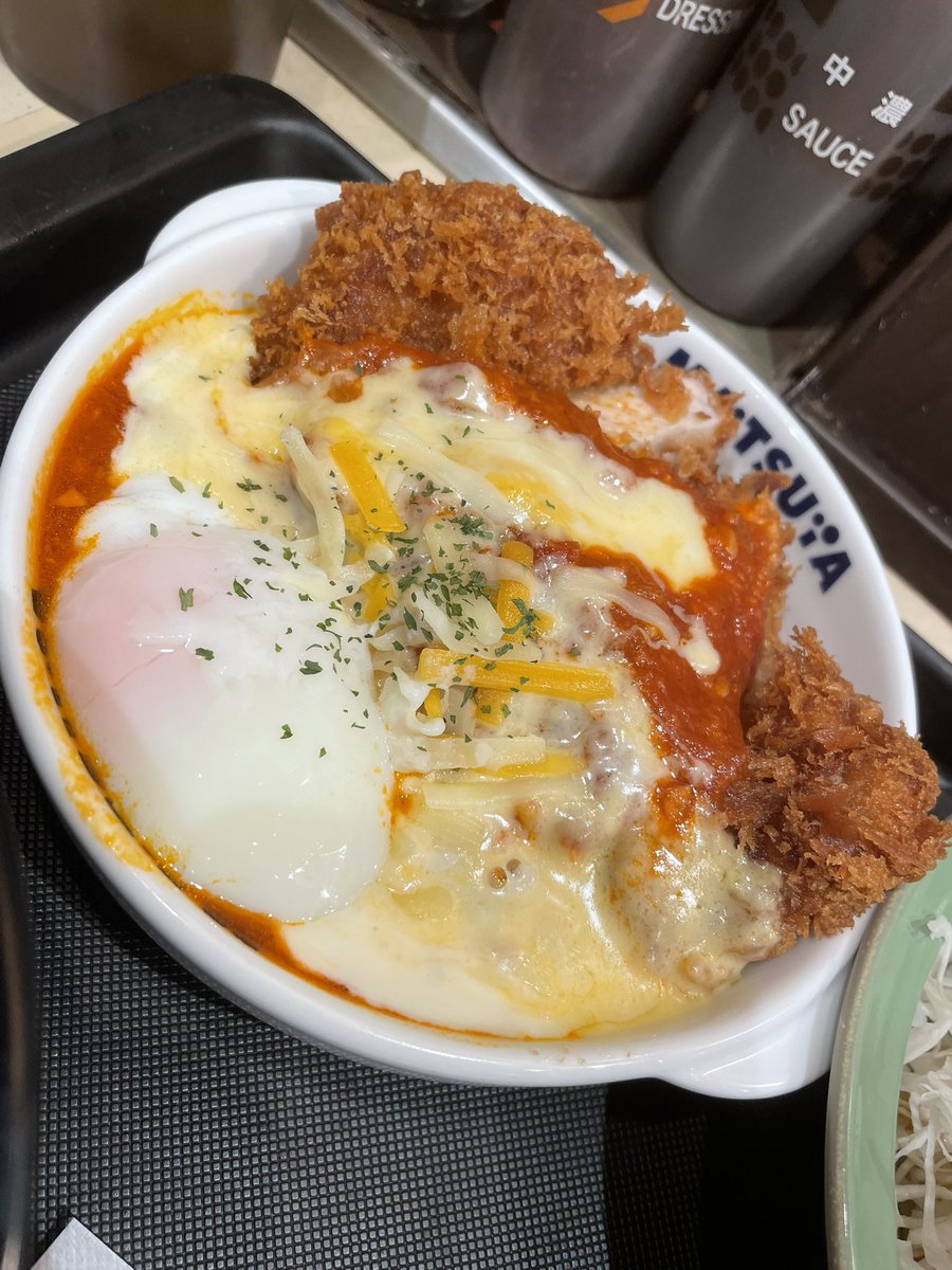 松のや
チーズうまトマ大麦豚ロースかつ定食ご飯大盛

跳満です。

#ミネ飯