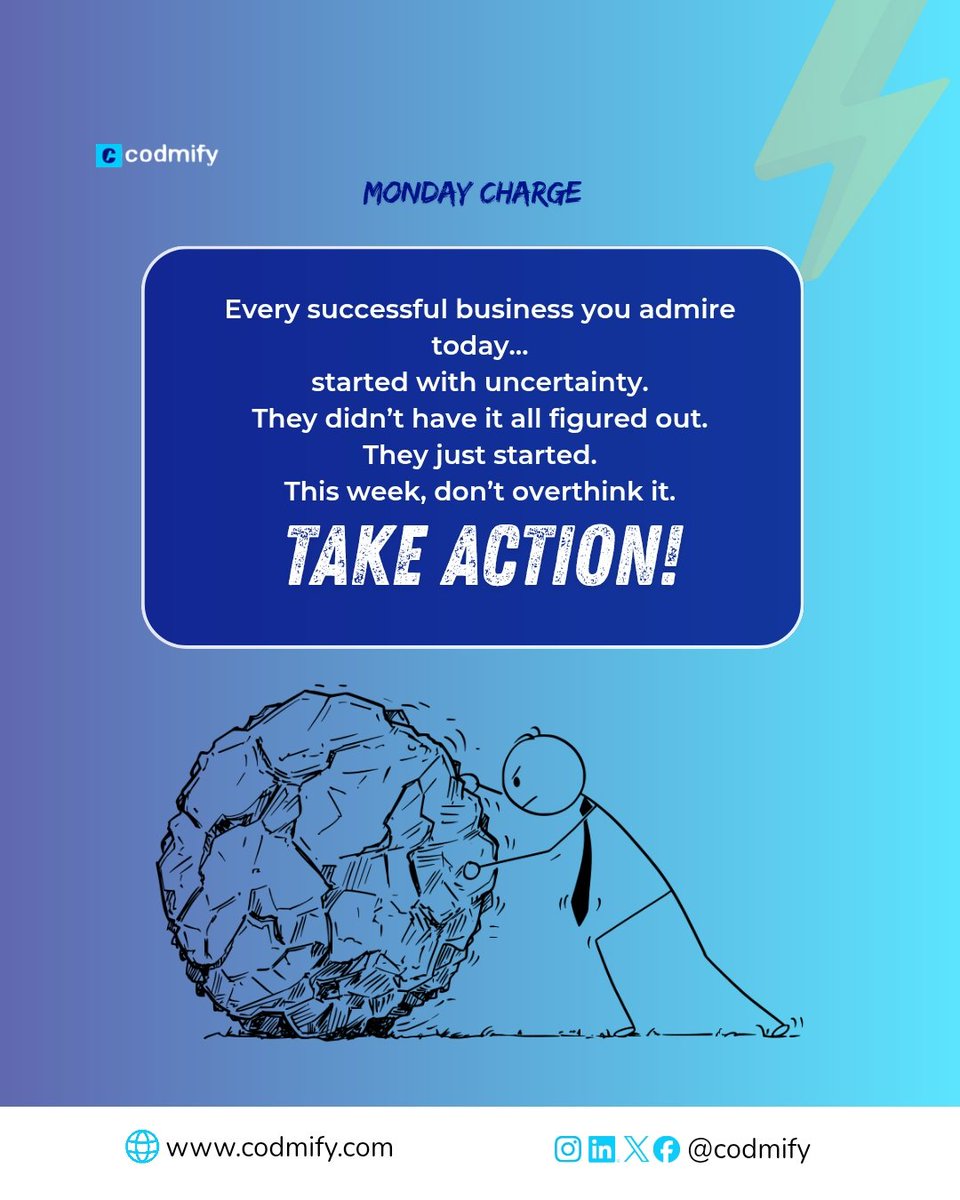 codmify's tweet image. Happy Monday. ⚡

#takeaction #mondaymotivation #entrepreneurmindset  #Codmify