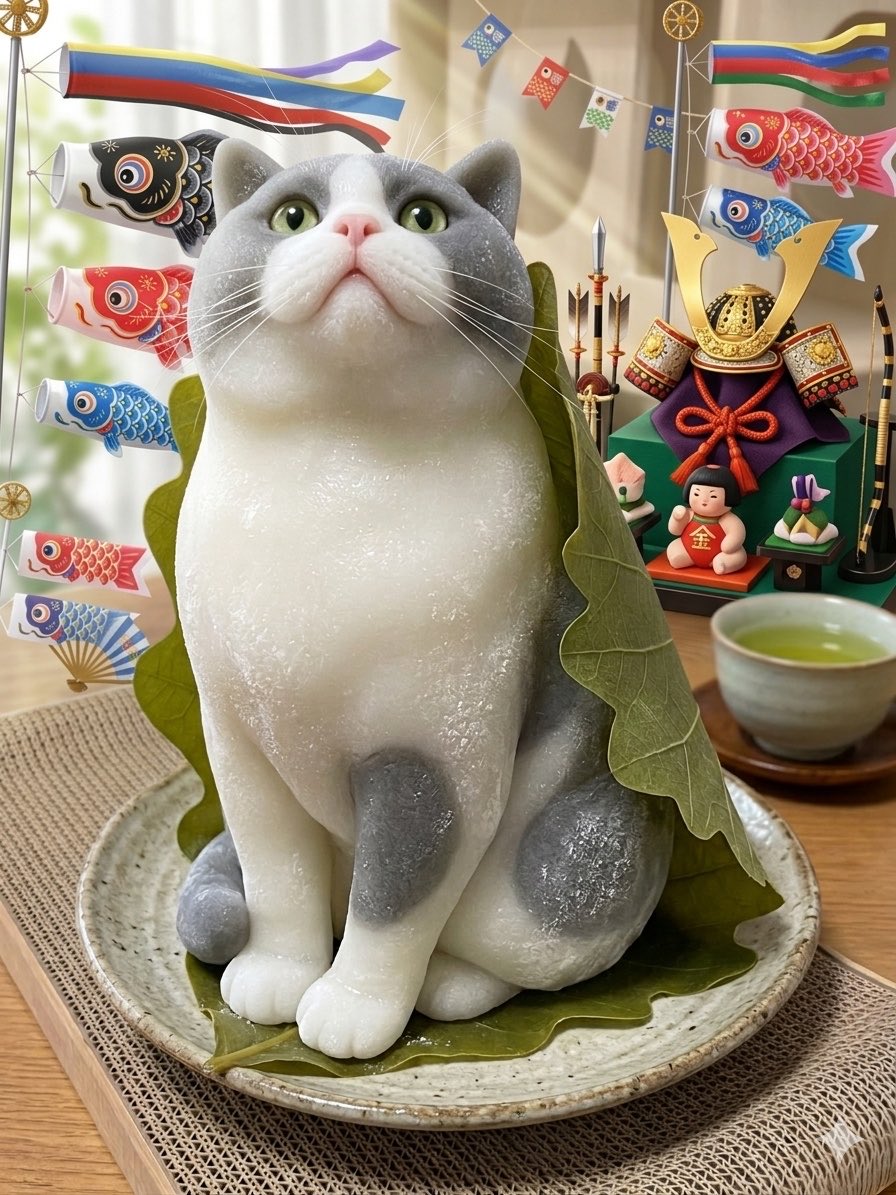 l9mq_y's tweet image. 明日は子どもの日ということで、ふくふく柏餅を仕込みました😆

#AI画像
 #Gemini