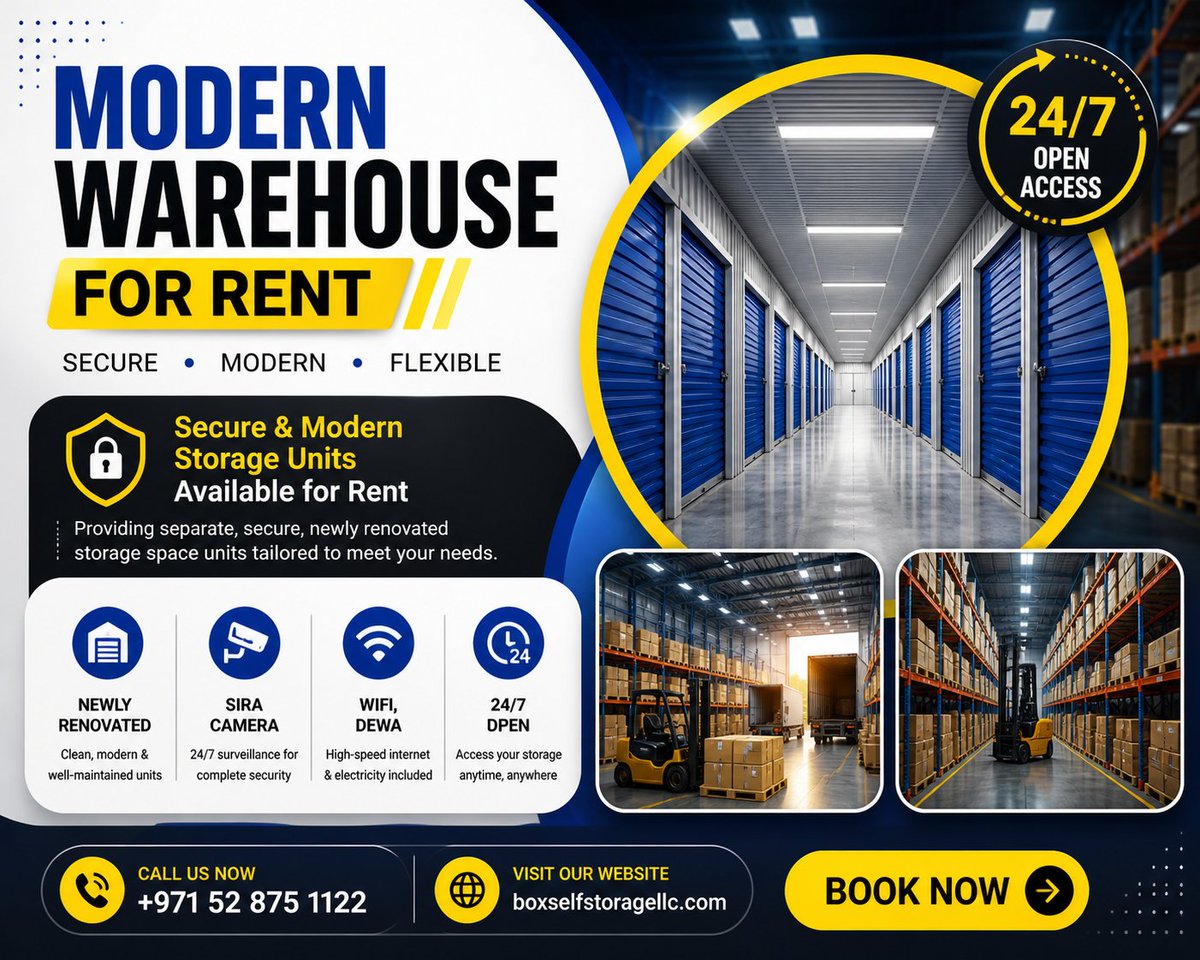 DubaiSelfStore's tweet image. Premium Storage Solutions in Dubai!  Looking for secure, climate-controlled storage with 24/7 access? We offer spacious warehouses near Dragon Mall, Warsan First, with free WiFi &amp;amp; top-notch security!📞Call:+971528751122   #DubaiStorage #Storage #SecureStorageDubai