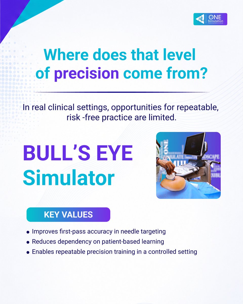 O_Simulation's tweet photo. In USG-guided procedures, outcomes are often decided by millimeters—not experience alone.

The Bull’s Eye Simulator enables controlled, repeatable training to refine needle targeting accuracy—without patient dependency.

#UltrasoundGuided #MedicalSimulation #SkillBasedTraining https://t.co/n2lqHWX1wI