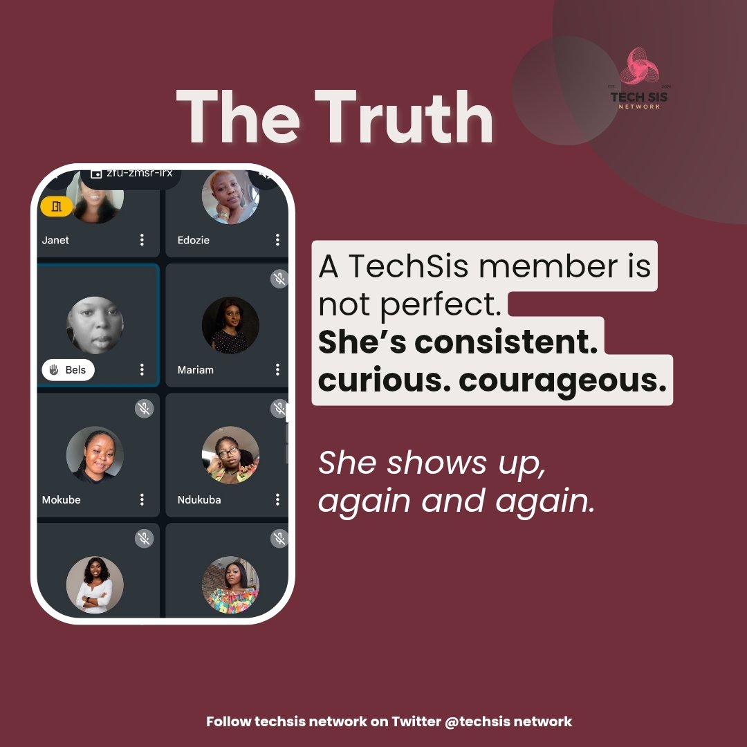 TechsisNetwork's tweet image. What does a TechSis member look like?
Not one thing—every woman who chose growth beyond training.
Your tribe exists. You just haven’t met them yet.
🔔 Follow for real stories
📩 Share with a woman ready for more
#TechSisNetwork #WomenInTech #AfricanTech #WomenWhoCode