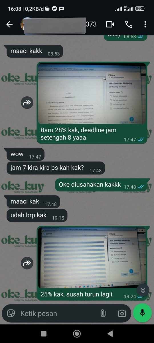 scndeuu's tweet photo. Dari 47% turun jadi 25%
Ini filenya agak susah, tanpa filter pdhl ada dafpus

Halo aku open jasa parafrase manual penurunan plagiasi
Tanpa curang, tanpa hidden text 
Sudah include cek turnitin, bayar di akhir,
Mulai 2rb/% sesuai jmlh halaman, https://t.co/ZcsAvJ6gF8

#zonauang https://t.co/GN5e4bcmXK