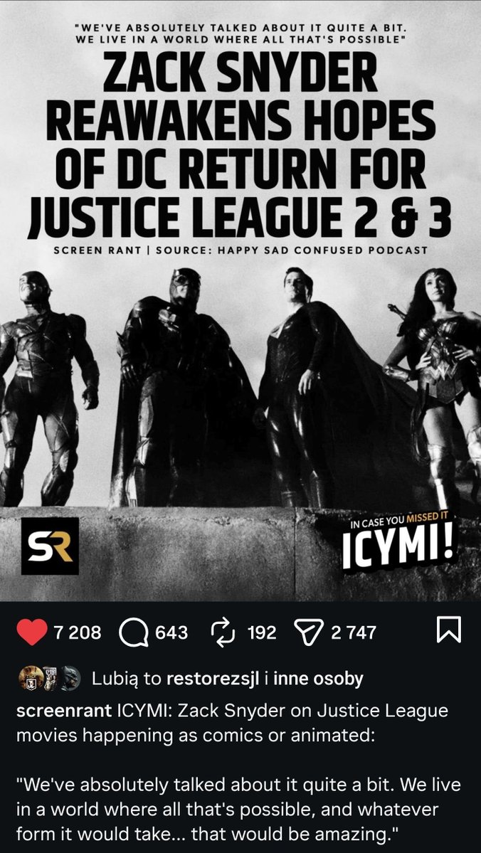 netrusila_maxim's tweet image. There's a lot of clowns and angry PunkRockers under the last ScreenRant's Instagram post, who are trying to create false anti-Snyder narration in the comments. They're desperate🤣
But despite their efforts to ruin DC, over 7k devoted fans liked the post🔥

#RestoreTheSnyderVerse
