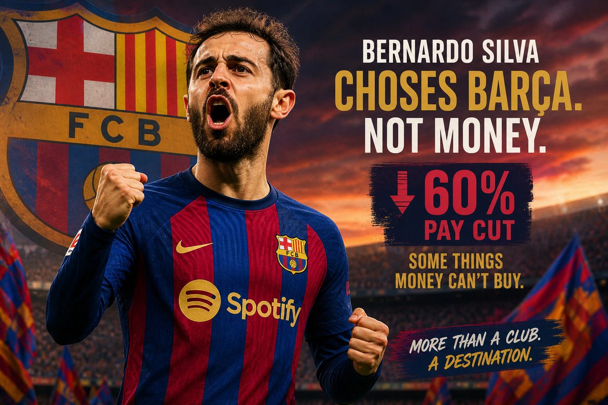 TSMoves's tweet image. Bernardo Silva taking a 60% pay cut to join Barcelona tells you everything about what players really value. It's not always the biggest check, it's the club culture, the project, the identity. That's what money can't buy.
#BernardoSilva #Barcelona #FootballBusiness