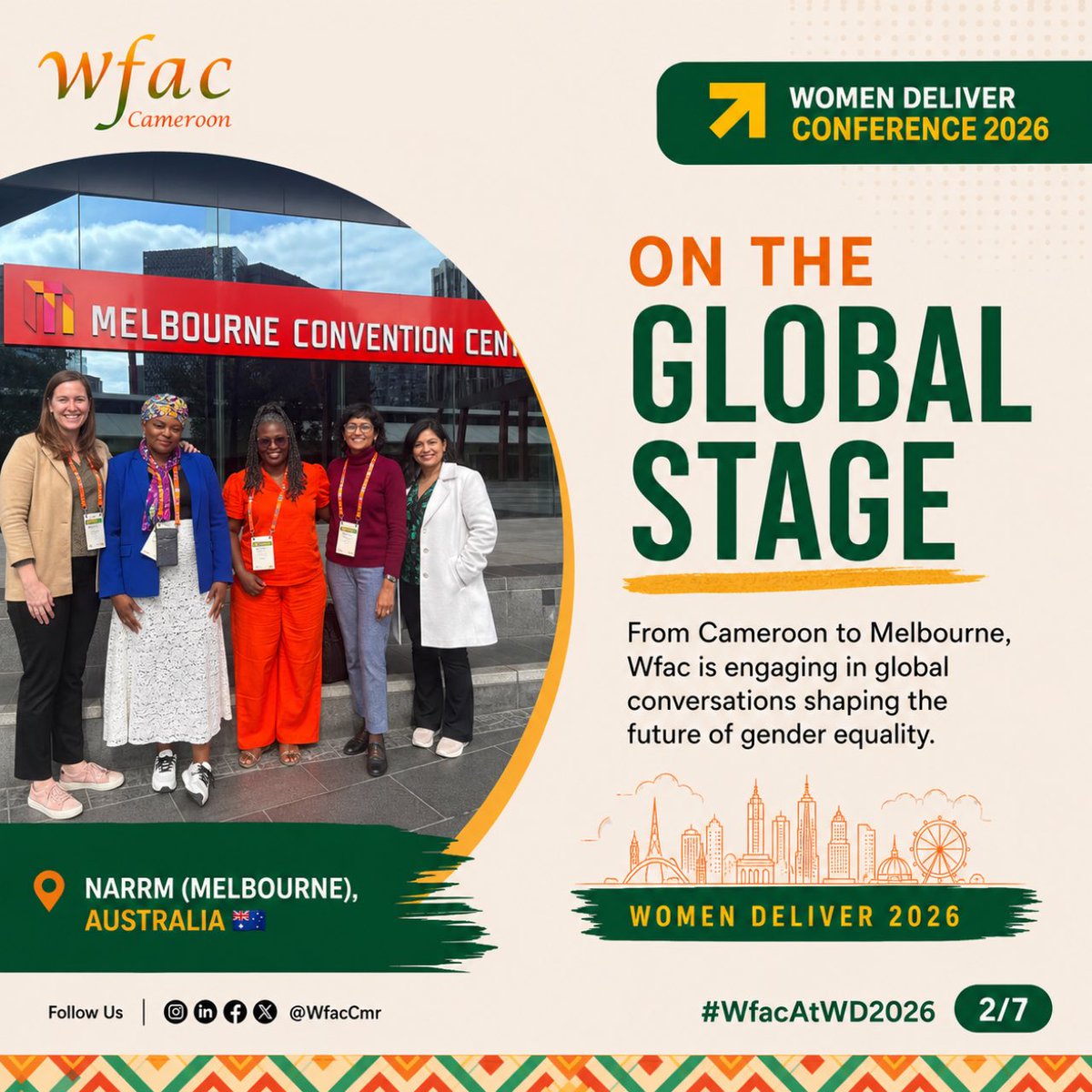 WfacCmr's tweet photo. Last week, @WfacCmr was at #WD2026 🇦🇺

At @WomenDeliver, we engaged in critical conversations on feminist financing, SRHR, and climate justice, bringing grassroots realities into global spaces.

#WfacAtWD2026 https://t.co/0ooH7FaL2U