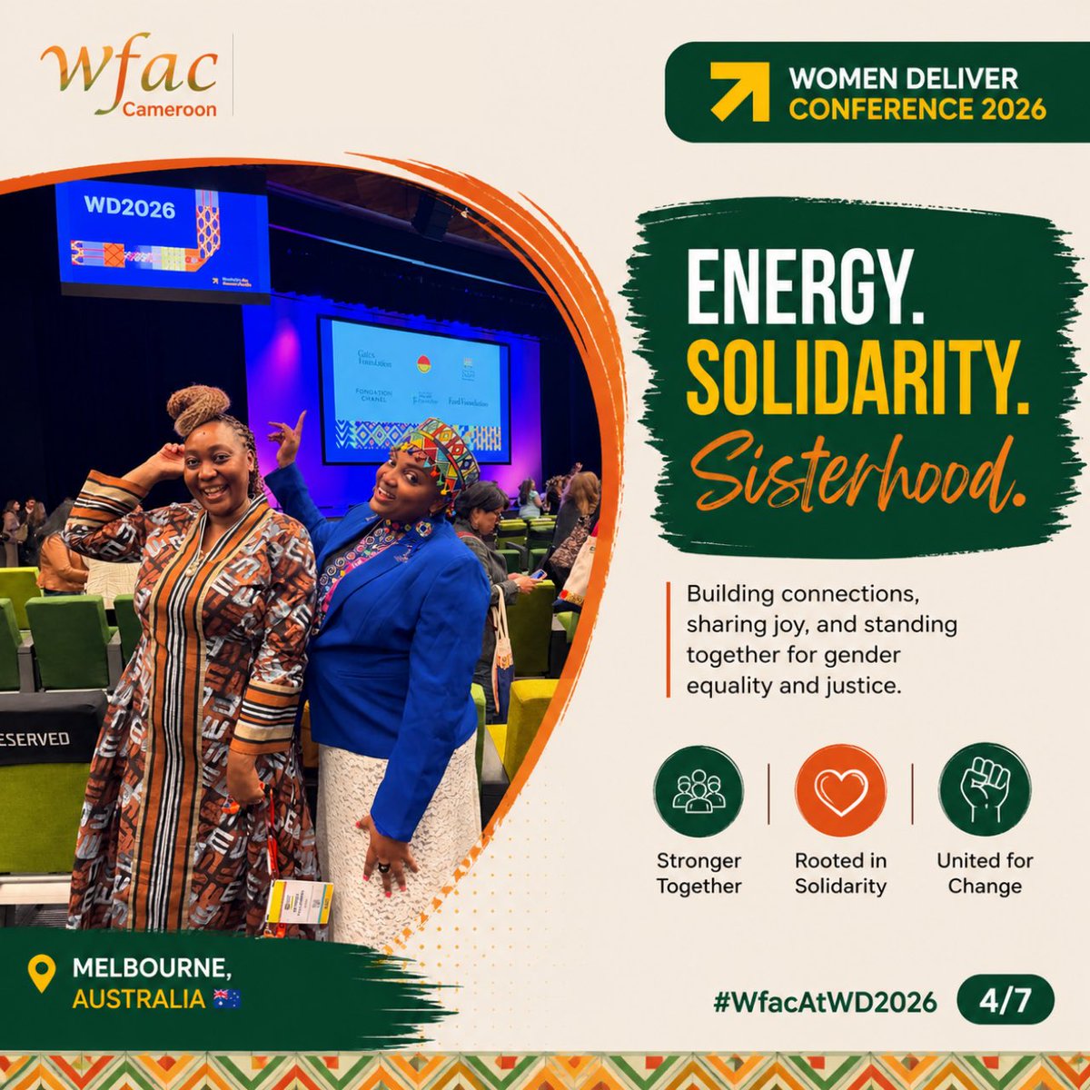 WfacCmr's tweet photo. Last week, @WfacCmr was at #WD2026 🇦🇺

At @WomenDeliver, we engaged in critical conversations on feminist financing, SRHR, and climate justice, bringing grassroots realities into global spaces.

#WfacAtWD2026 https://t.co/0ooH7FaL2U