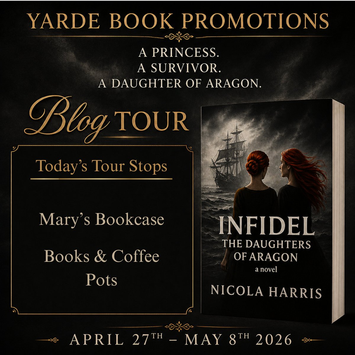 maryanneyarde's tweet image. 📚✨ Day 6 of the tour!

Infidel: The Daughters of Aragon by Nicola Harris continues 💛

✨ A princess.
A survivor.
A daughter of Aragon.

Check out today’s stops!

maryanneyarde.blogspot.com/2026/03/blog-t…

#BlogTour #HistoricalFiction #mustread
@harris_nic59544