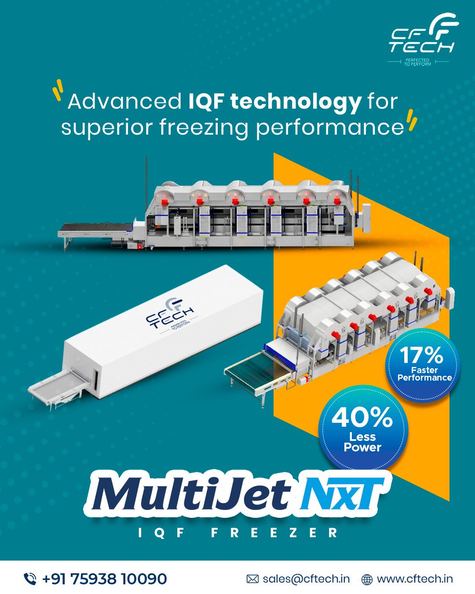 cochinfoodtech's tweet photo. Boost your food processing efficiency with the MultiJet NXT IQF Freezer from CF Tech.

For more details:
🌐 https://t.co/YsBrFu6p0M
☎️ +91 7593810090
 
#CFTech #IQFFreezer #FoodProcessing #FoodProcessingEquipment #QuickFreezing #SeafoodProcessing #PoultryProcessing #FrozenFoods https://t.co/YHOgFn0ZCL