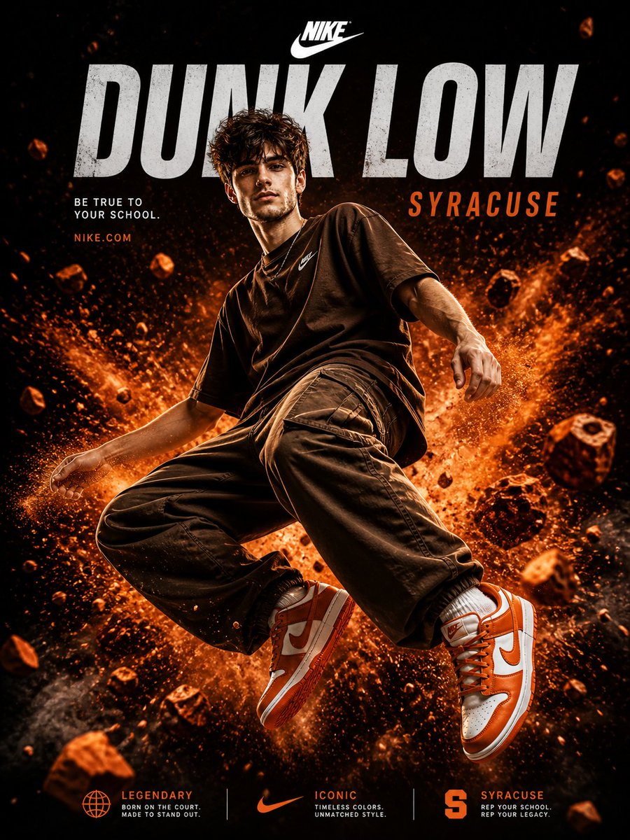 Nike Dunk Low Syracuse: Dynamic Power in Motion - PromptGather image 1