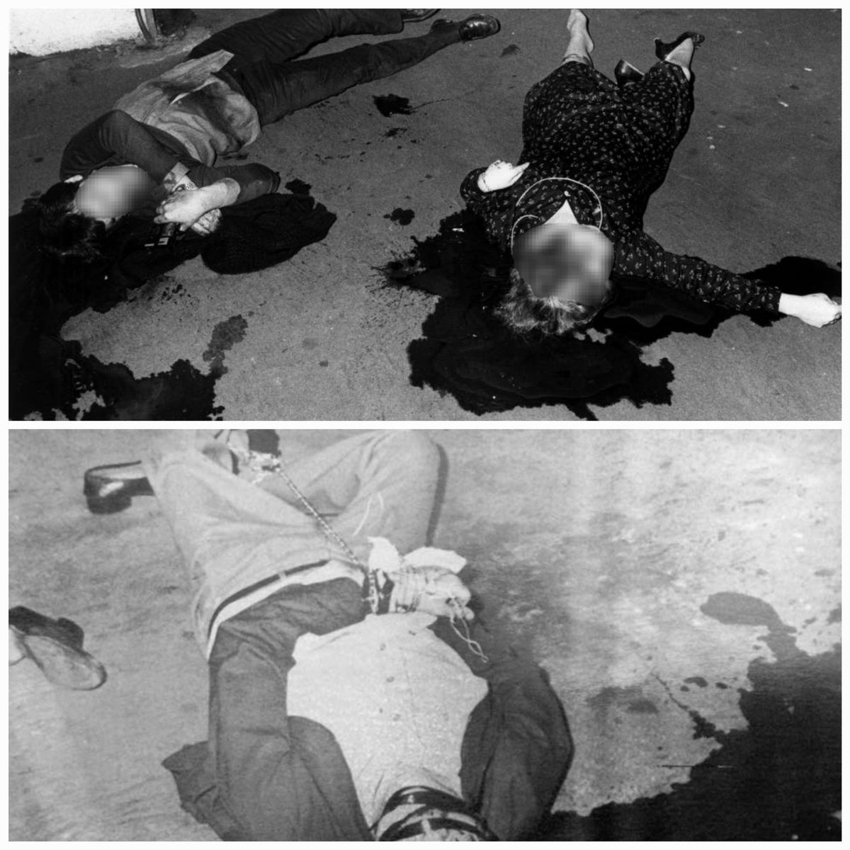 #TalDiaComoHoy de 1983 cuatro días antes de las elecciones municipales #ETA mató a tiros en #Bilbao a los <a href="/policia/">Policía Nacional</a> Julio Segarra, Pedro Barquero y a su mujer María Dolores Ledó embarazada de 3 meses, tenía tan sólo 25 años.

¡Esto era ETA!

Y esta la escena 👇🏿🧵