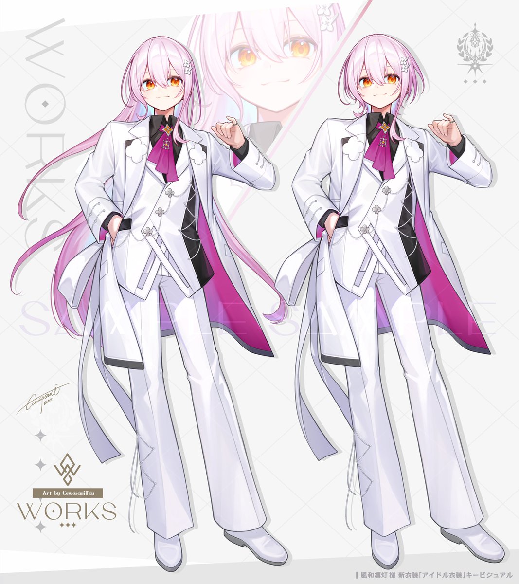 C6teu's tweet photo. ▎- Works🕊
　┊風和 凛灯 くん🏵️/ 新衣��『アイドル衣装』
　　　/ キービジュアル

新衣装のお仕立てを担当させて頂きました📸💫
今回はヘアアレンジ差分もあります～！
5周年おめでとうございます🕊✨ https://t.co/qRppkKb5QB