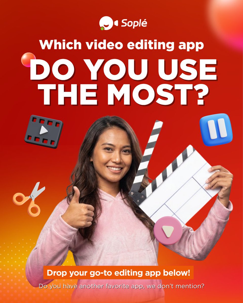 Sople_ID's tweet photo. Which editing app do you use the most? 👇

#tipsandtricks #videoediting #Soplé https://t.co/k4hKuvxe7b