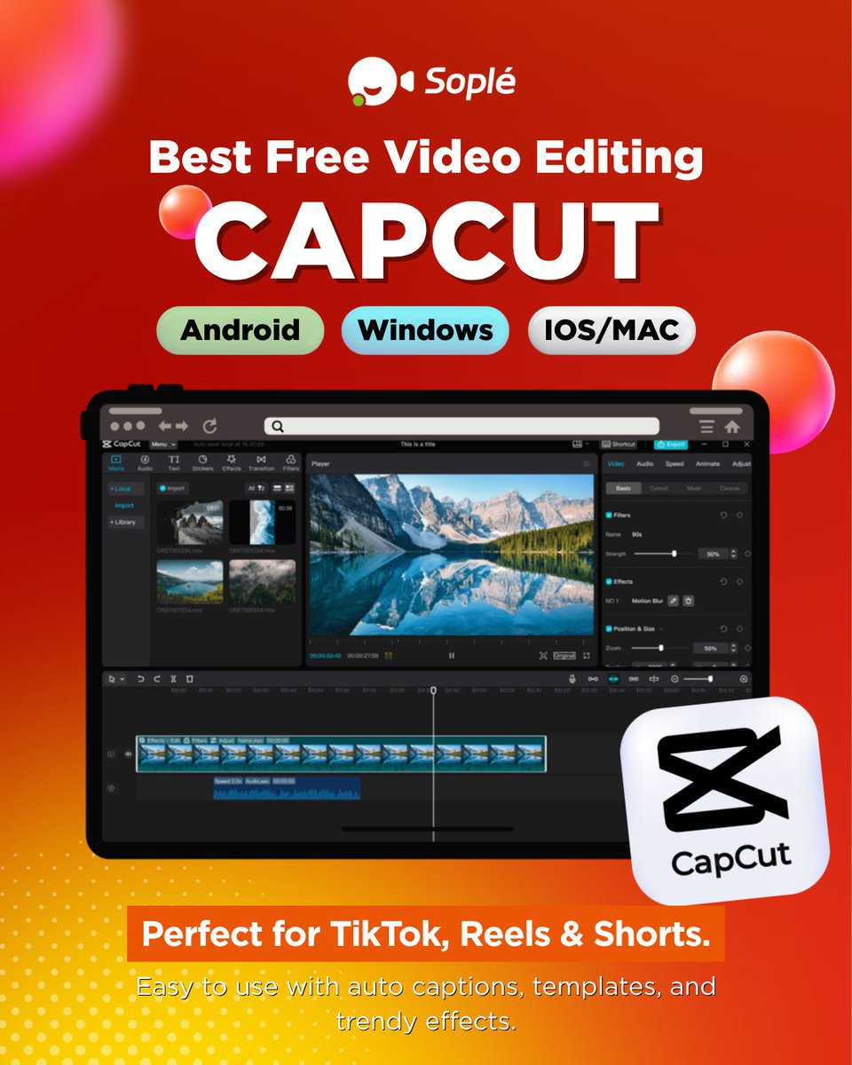 Sople_ID's tweet photo. Whether you create TikTok videos, Instagram Reels, YouTube content, or cinematic edits, these tools can help level up your content 🚀 https://t.co/3Et2lKNaEX