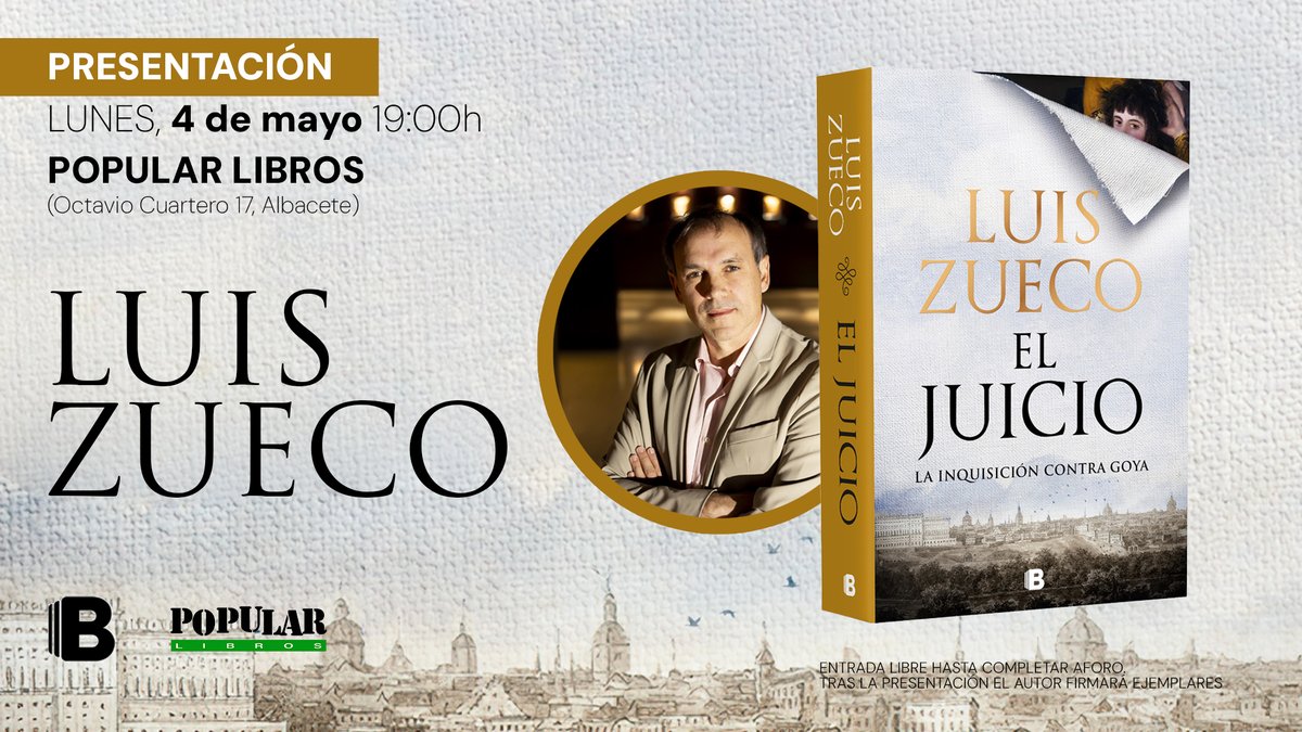 PopularLibros's tweet photo. ¡Hoy! @luiszueco presenta 'El juicio'. Esta tarde a las 19 en Librería Popular #Albacete ¡Te esperamos! https://t.co/tOA1f5CYrG