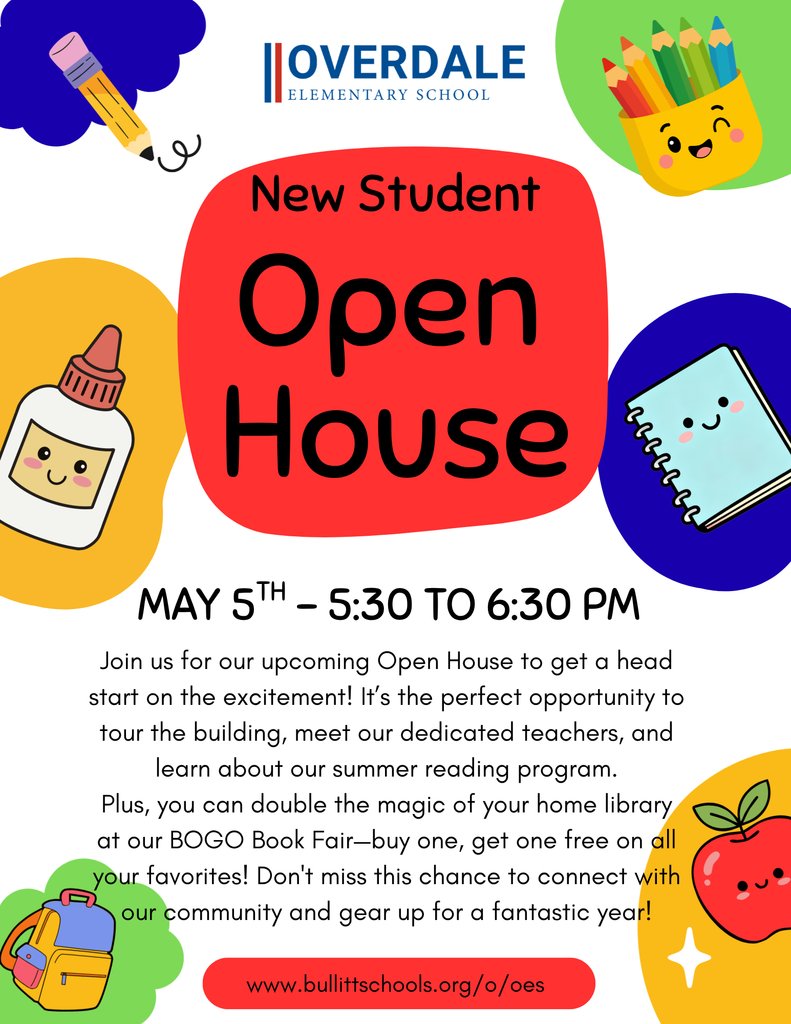 OESMustangs's tweet photo. Families new to Overdale in 2026-2027 are welcome to join us in touring the school and meeting our team tomorrow, May 5, from 5:30-6:30 PM. We especially extend a warm welcome to the students joining us from Freedom Elementary. https://t.co/cW4WE1YXLH