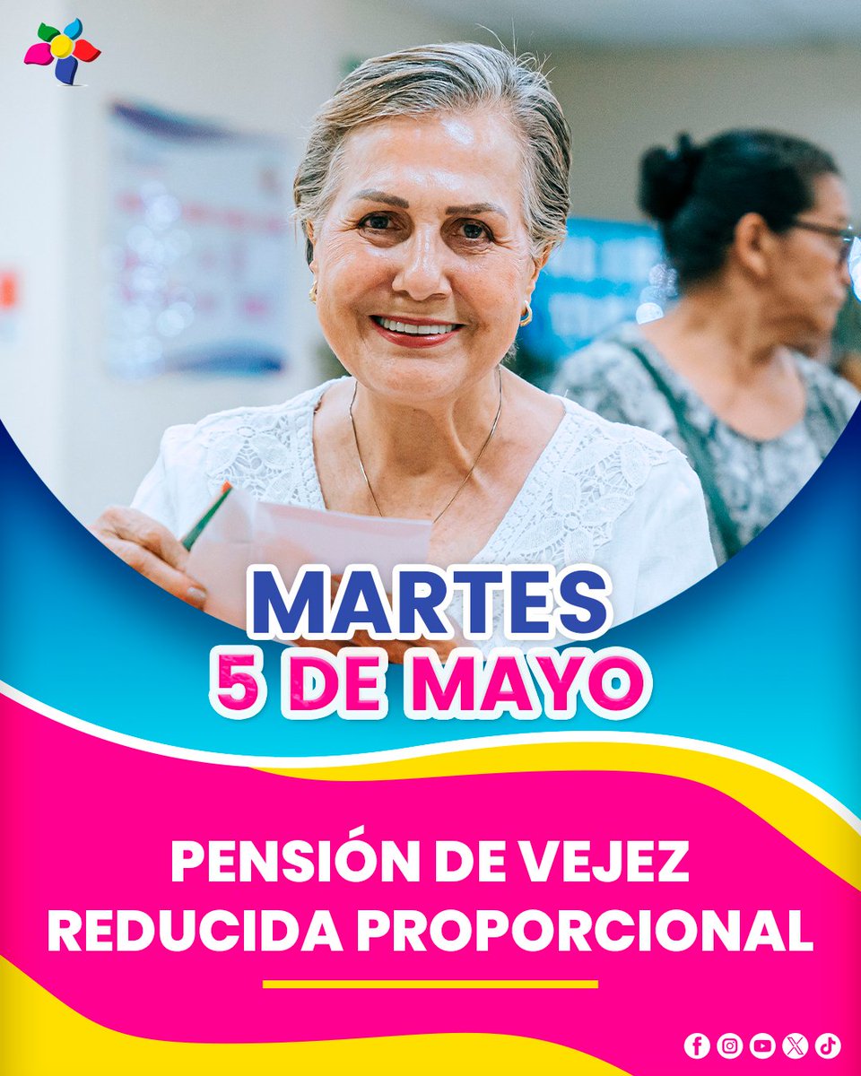 💳📅 ¡Atención! Este 5 de mayo inicia pago de pensión de vejez reducida proporcional en Nicaragua. Compartí con adultos mayores. 👵👴

#InformaElCaite #Servicio #Nicaragua