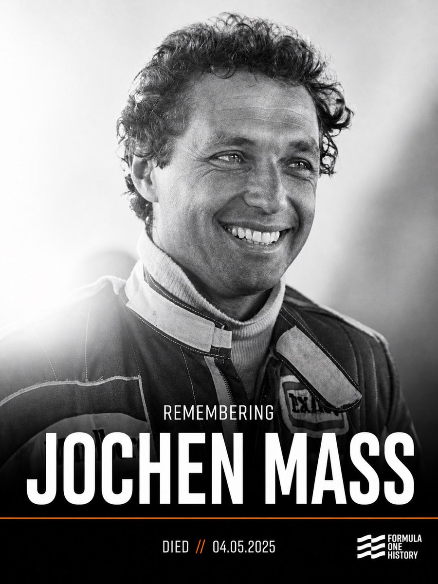 F1History1950's tweet image. Remembering F1 driver Jochen Mass who died #OnThisDay 4 May 2025. Can it be a year already.

Mass was the 1975 Spanish Grand Prix winner, and winner of the 1985 Mugello 1000 km in Italy with a Porsche 962C, the 1987 12 Hours of Sebring with Bobby Rahal, and the prestigious 24