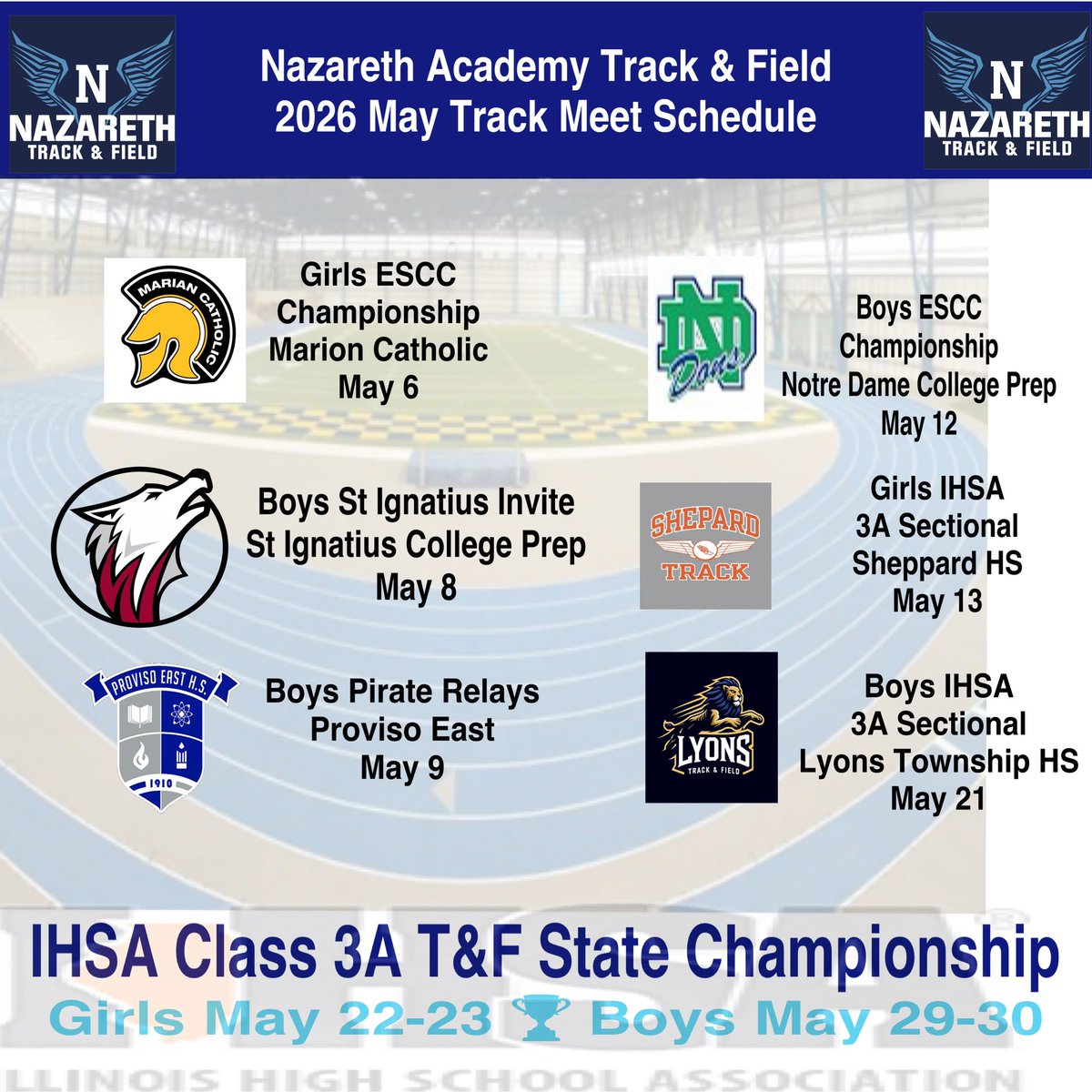 Naz_TrackField's tweet photo. Roadrunners T&amp;F track meet schedule for the month of May. https://t.co/CTHmNKWC7k