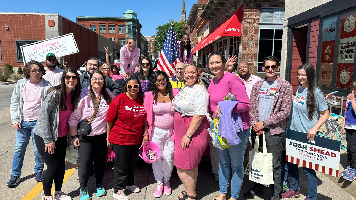 JoshSmead's tweet photo. I was thrilled to walk with the great state and local candidates, along with the Buchanan County Democrats, in the Apple Blossom Parade on Saturday. The weather was perfect, and it was a pleasure connecting with so many voters. https://t.co/Kx85l2mnW4