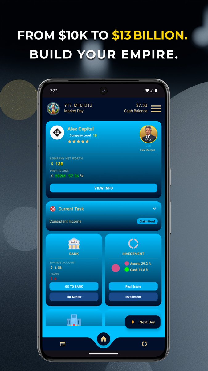 SmartAtum's tweet photo. Hero Investor: Business Tycoon

https://t.co/WYrNkTsIvJ 

#StrategyGame #AndroidGaming #InvestingSim https://t.co/Ng8OdFik8W