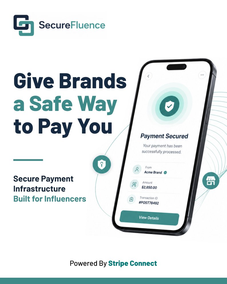 SecureFluence's tweet image. Creators: stop chasing payments.

Give brands a safe way to pay you.

How it works:
• Sign up (free)
• Create account (Stripe)
• Create link
• Send to brand
• Get paid upfront
• Post content
• Submit &amp;amp; get paid
No risk. Just secure deals.
#creatoreconomy #contentcreators