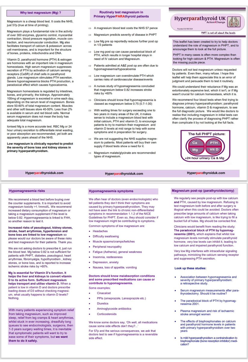 SpSallie's tweet image. #Magnesium and primary #yperparathyroidism. I would encourage all clinicians to read this leaflet before telling #PHPT patients they dont need this cheap test. Here are many reasons why they do: @RCGP
@BAETS_UK 
@Soc_Endo