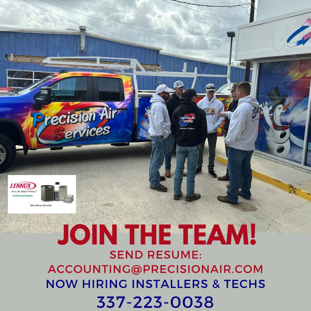 PrecisionAirLaf's tweet image. Now hiring HVAC Techs &amp;amp; Installers in South Louisiana! ☀️❄️ Join a top-tier team with great pay and steady local work. Ready to level up your career? Send your resume, then call our office! #HVACJobs #SouthLouisiana #NowHiring
#PrecisionAirAcadiana #LafayetteLa #JeaneretteLA