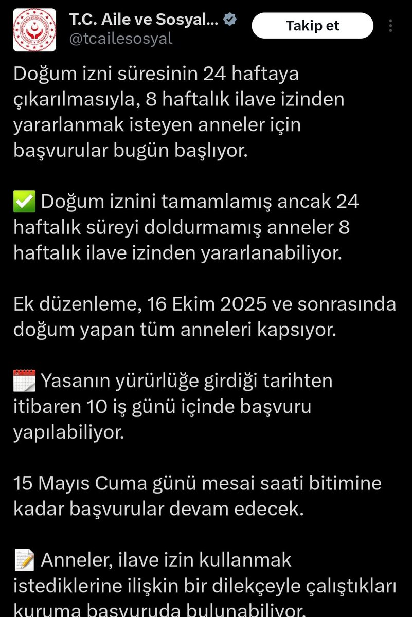 sumakeksi's tweet photo. @gnri6442 @osmkya06 @tcailesosyal Buradada Belirtildiği gibi Ekk düzenleme 16 ekim 2025 ve sonrasında doğum yapan tüm anneleri kapsıyor diyor böyyle sacmalik olmaz isgüzarlik yapiyorlar bakanlik yaplasti baksaniza oyle seyki olur https://t.co/BlD98VeJmq