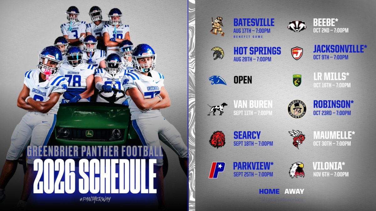 BrierFootball's tweet photo. Mark your calendars -- 2026 Greenbrier Panther Football is right around the corner!! You aren't going to want to miss this!! #PantherWay https://t.co/26P9FKpX7i