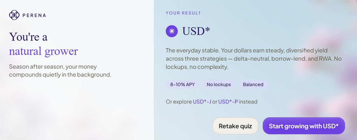 Not sure which USD* product fits you?

The new Earn interface has a quiz that figures it out in 30 seconds👀