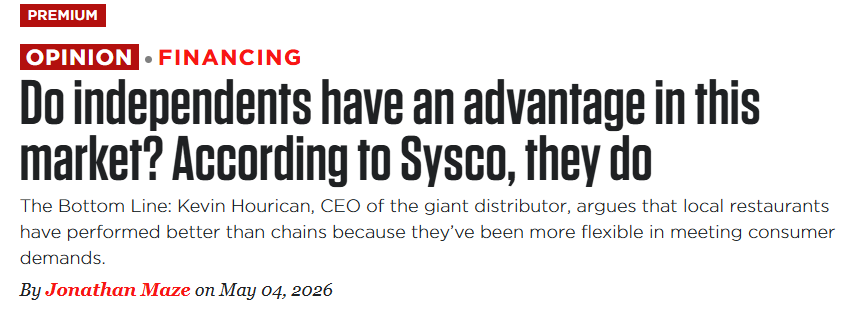 davidhenkes's tweet image. I find this counterintuitive take from the Sysco CEO really interesting. As the largest player in #foodservice distribution, they have a unique perspective on the independent #restaurant, and I want to unpack some of what he says.

1/