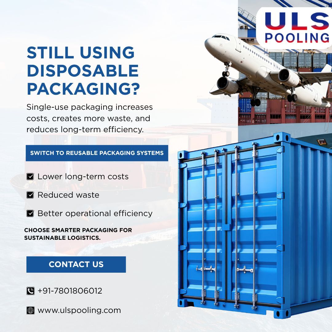 ULSPooling's tweet photo. Still using disposable packaging in 2026? 

Single-use = high waste + repeated costs.
Reusable = Lower costs + Better efficiency. 

Switch to ULS Pooling and start saving on every shipment. Smarter packaging is just a call away. 

🌐 https://t.co/iKzTq7cZLj | 📞 +91 7801806012 https://t.co/muEz4Ipu3i