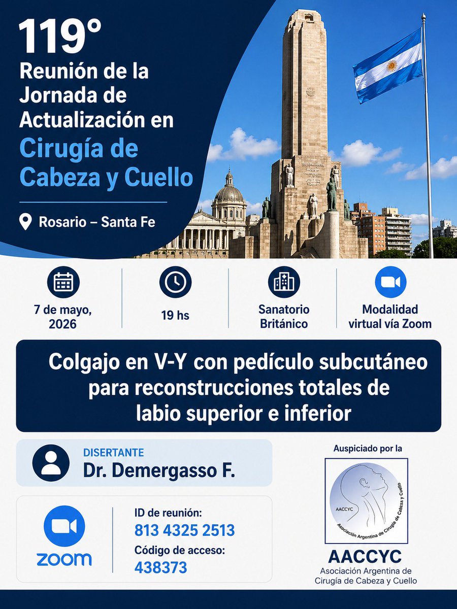 aaccyc_'s tweet photo. 🗓 Fecha: 7 de mayo de 2026
🕖 Horario: 19 hs
📍 Lugar: Sanatorio Británico, Rosario – Santa Fe

💻 Modalidad híbrida vía Zoom
ID: 813 4325 2513
Código: 438373

AACCYC https://t.co/6rkWnaon6E
