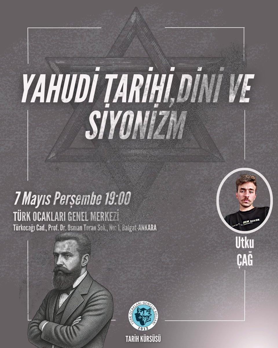 GencTurkOcagi's tweet photo. Tarih Kürsümüzün bu haftaki konusu, Utku Çağ'ın anlatımıyla;Yahudi tarihi, Yahudi dini ve Siyonizm. https://t.co/U7kJ1X4wIM