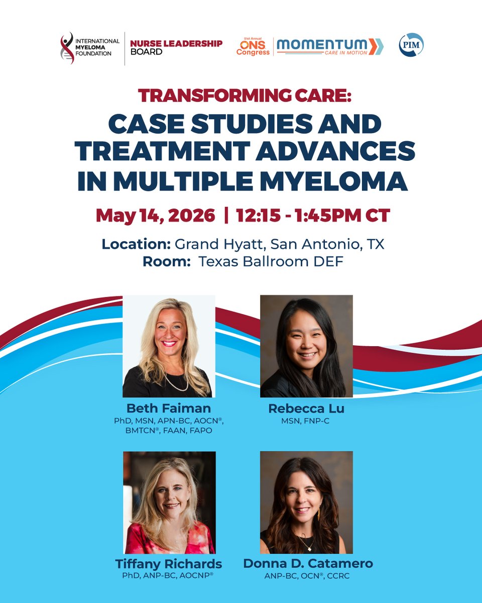 IMFmyeloma's tweet photo. Advance your clinical practice with insights that matter. Explore myeloma treatments, best practices, and strategies to improve patient outcomes. Register: https://t.co/oKCGSVgArU
#IMFNLB #ONSCongress #nurses #oncology https://t.co/3AwJMLVooF