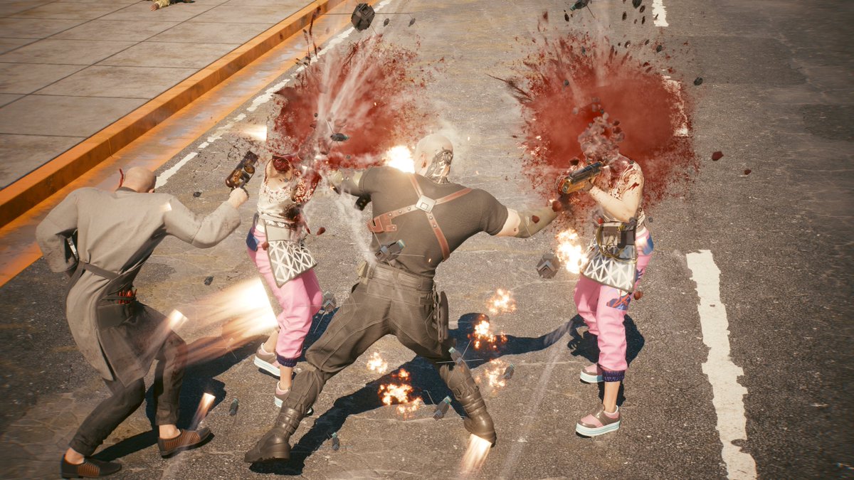 bujouman's tweet image. ストーリーとかずーっとそっちのけでギャングとバトルばっかり笑。
#Cyberpunk2077
#Cyberpunk2077Photomode