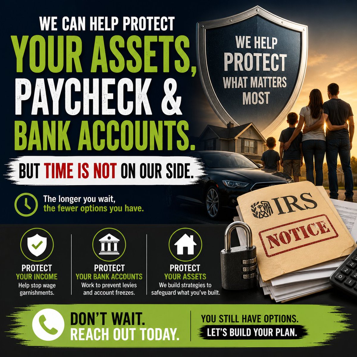 PracticalTaxNow's tweet photo. IRS coming after you? This isn’t just taxes…
Paycheck, Bank account, Assets at risk.
⚠️ Once enforcement starts, it moves fast.
Good news: you still have options before it escalates.
We help protect your income &amp; build a real plan.
⏳ Wait too long = fewer options. #Taxes゚ https://t.co/SgVNB1LdQ5