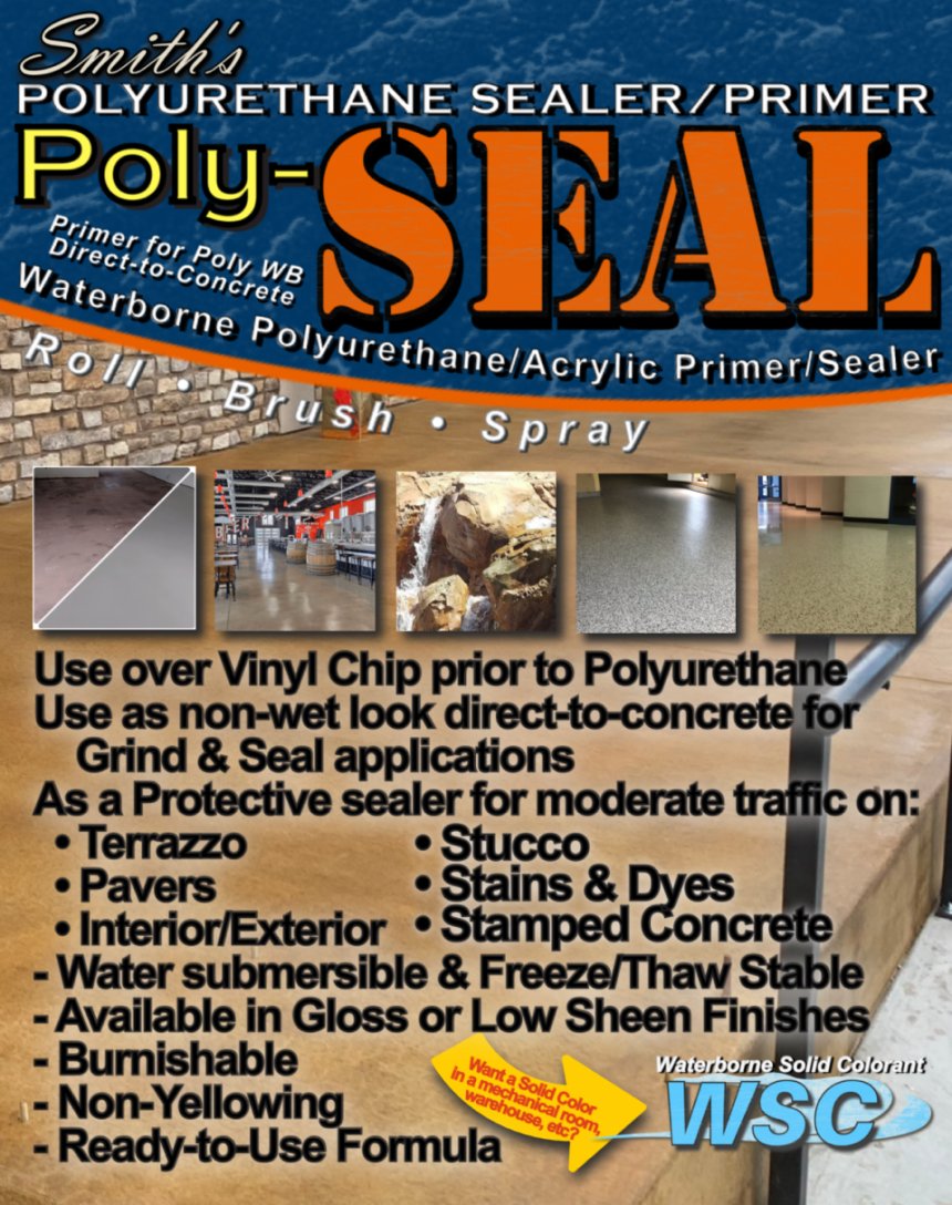 ResFloorSupply's tweet image. Smith Paints Polyseal: Fast dry, low odor, and actually stays clear. The ideal primer for Poly WB or a sealer for residential chip floors. In stock and shipping nationwide from Houston. Get your orders in. #Epoxy #Construction #PolishedConcrete