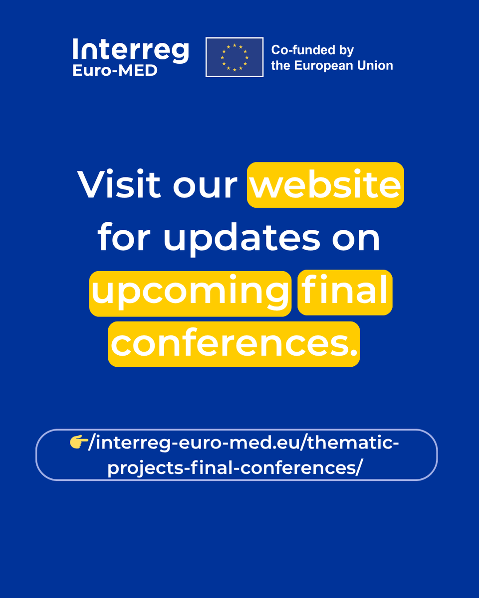 InterregEuroMED's tweet photo. May is packed with events for our projects! 🌿

Final conferences, workshops and events are happening across the Euro-MED area — don’t miss the chance to discover project results and meet the community!

See what’s coming up 👉 https://t.co/irOtOS7fgs

#InterregEuroMED https://t.co/s4HGM4gRUf