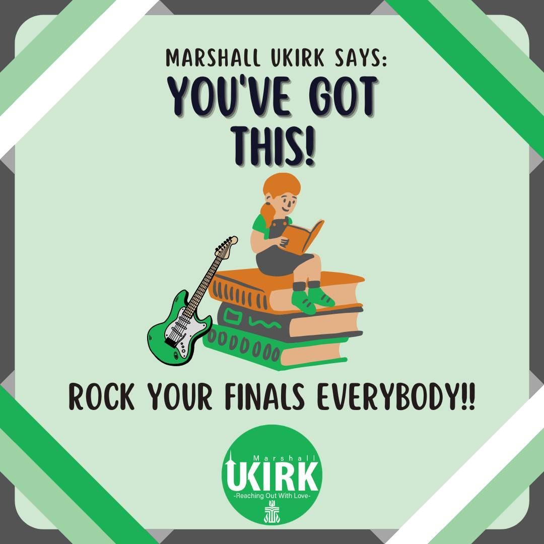 marshallukirk's tweet photo. Hey, Y'all! Study hard and rock your finals. Stop by the CCC for some snacks and a quiet place to study!! @marshallu @marshallu_ace @mu_pasa @mu_bus @marshallu_gsa @buddytheukirkpup 

Don't forget to join us Tuesday at 6:30 for Pizza and Games!!! https://t.co/Z95ZR0dOom
