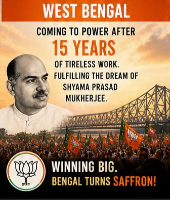 ivinayam's tweet photo. 15 years. One relentless movement. A dream that #SPMookerjee carried long before it became a mandate. Bengal has finally come home. The saffron wave completes the map &amp; with it, the promise of development, dignity &amp; a new chapter for India's most underutilised state.🇮🇳 @BJP4India https://t.co/kKOT1P7ZWu
